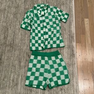 Green knit short coverup set